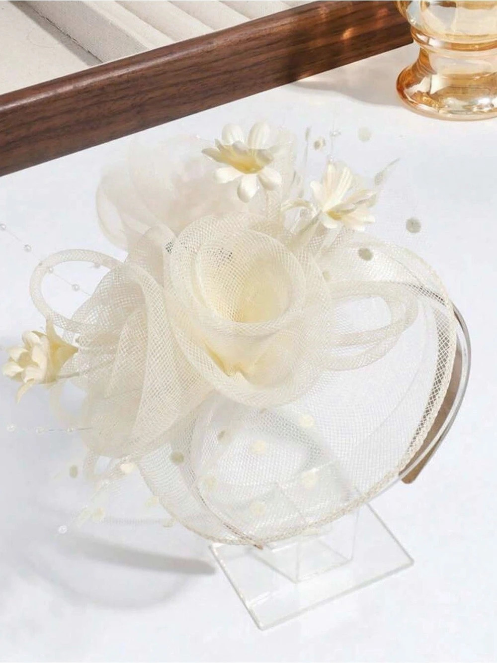 Cream Floral Fascinator Headband Like New